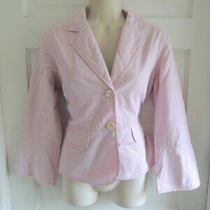 Anthro Elevenses Pink & White Pinstripe Seersucker Blazer 8